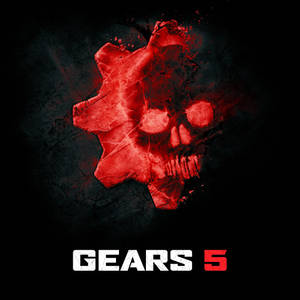 深色背景上Gears 5遊戲的紅色破碎齒輪頭骨標誌。