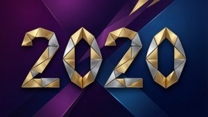 紫色和藍色漸變背景上的切割面金銀 2020 數字