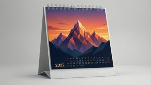 2022年桌上日曆，帶有幾何山日落插圖