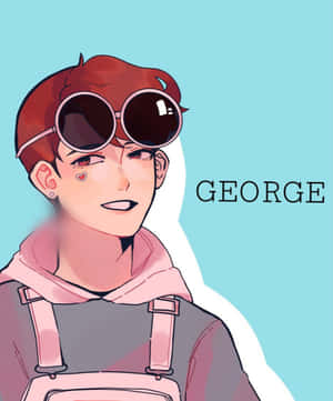 動漫角色George，紅頭髮，戴護目鏡，穿著粉紅色工裝褲。