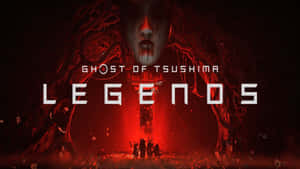 《Ghost of Tsushima Legends》中戰士剪影上方帶有紅色光芒的幽靈面孔。 — 對馬戰鬼 GIF 壁紙