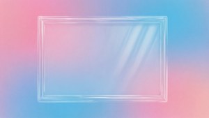 透明玻璃框在粉紅和藍色漸變背景上，帶光線條紋