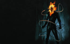 Ghost Rider 在雨夜場景中，帶有燃燒的頭骨和鎖鏈。 — 攻殼機動隊 GIF 壁紙