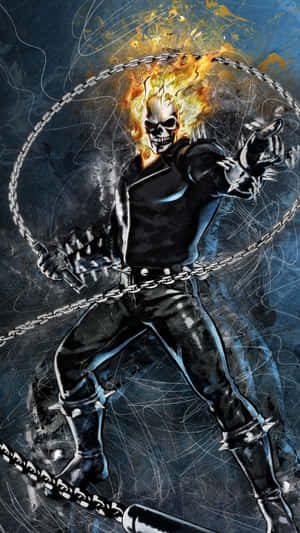 黑暗漫畫風格的 Ghost Rider，帶有燃燒的頭骨和鏈條武器。 — 鬼 Rider 壁紙