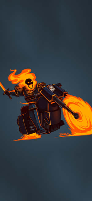 Ghost Rider 在燃燒的電單車上，戴著骷髏頭盔，散發著火熱的光環。 — Honor GT 壁紙