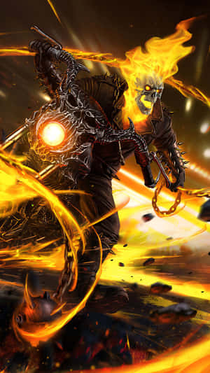 Ghost Rider 在帶有鎖鏈和骷髏頭的火焰摩托車上。 — 幽靈 壁紙