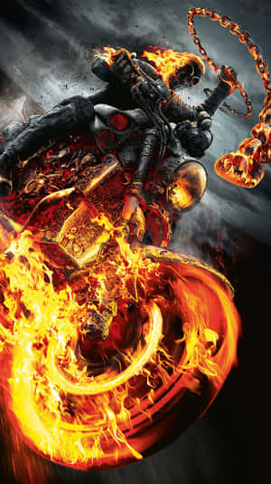 Ghost Rider 在火焰電單車上，手持火鏈於暴風雨中 — 幽靈 壁紙