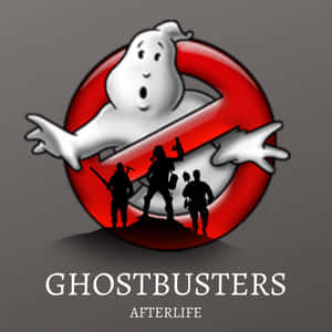 Ghostbusters 標誌，在標誌性的紅白鬼魂符號下方有團隊剪影。 — 幽靈 壁紙