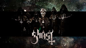 Ghost 樂隊成員身穿深色長袍、戴著骷髏面具，背景是星空宇宙。