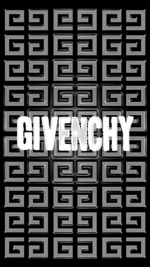 黑白希臘鑰匙圖案牆紙，中央有GIVENCHY標誌。