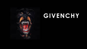 一個為 Givenchy 設計的火焰咆哮狗頭標誌，在黑色背景上。