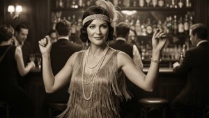 穿著1920年代 flapper 裙的女子在地下酒吧跳舞