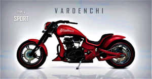 影樓環境中帶有 'Bloodhound' 標誌的紅色 chopper 摩托車。 — 機車 壁紙