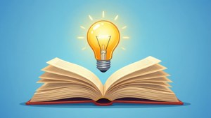 一個發光的燈泡從打開的書本中升起。