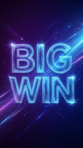 霓虹藍色「BIG WIN」文字在繁星點點的宇宙背景中閃耀。