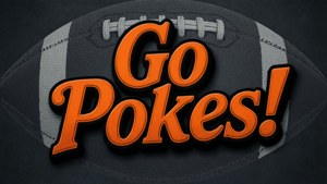 橙色 'Go Pokes!' 文字在帶有黑色陰影的足球上。