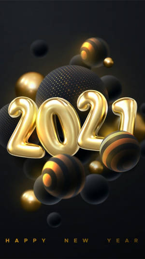 金色3D 2021文字被發光球體包圍，用於新年慶祝。