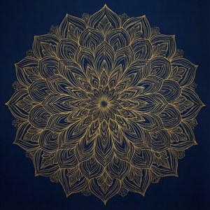 深藍色背景上的詳細金色曼陀羅圖案