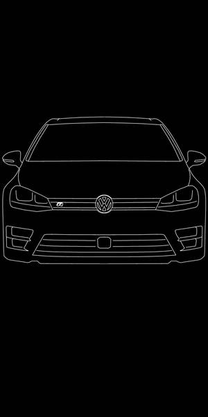 黑色背景上以白色線條繪製的福士汽車正面線條藝術。