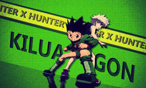 來自 Hunter X Hunter 的動漫角色小岡和奇犽的動作姿勢。 — 黃色 壁紙