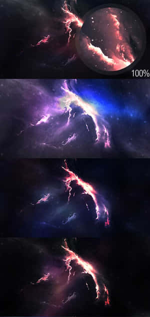 在深空中發出粉紅色和紫色雲彩的宇宙星雲。