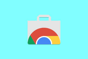 藍色背景上帶有 Google Chrome 標誌的白色購物袋