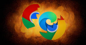 Google Chrome 標誌在太空中從熾熱的宇宙爆炸中迸發而出。 — Chrome GIF 壁紙