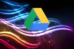 Google Drive 標誌帶有彩色發光波浪圖案和火花。