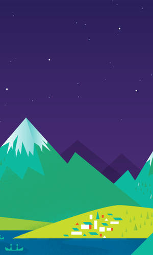 一個小村莊在湖邊，被山脈環繞，在繁星點點的夜空下。