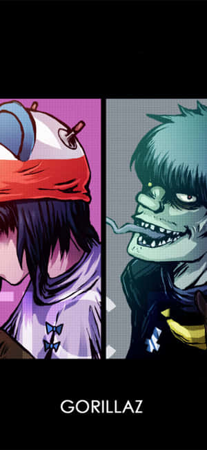 兩個Gorillaz動畫角色以充滿活力的分屏動畫風格呈現。
