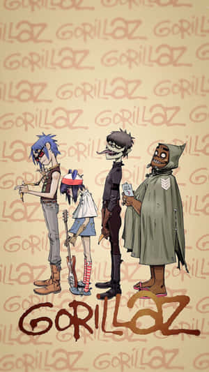 四位動畫Gorillaz樂隊成員排成一排。