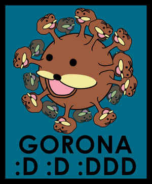 卡通病毒，有笑臉和手臂，文字顯示 GORONA :D :D :DDD — Galaxy Z Fold 5 壁紙