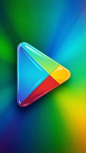 亮面 Google Play Store 標誌，帶有彩色部分，漸變背景