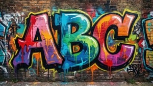 色彩繽紛的塗鴉字母ABC在磚牆上滴落油漆