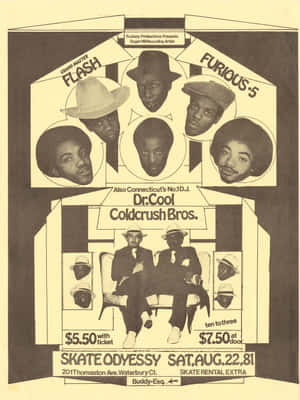 1981年Grandmaster Flash and Furious Five的嘻哈演唱會海報，附有票價和場地詳情。 — 復古gif 壁紙