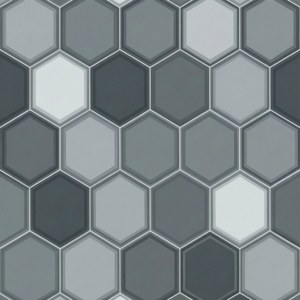 重複六角形瓷磚的牆紙，灰色調和白色邊框