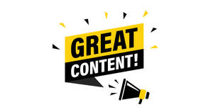 擴音器喊著「Great Content!」，周圍有爆炸形狀。