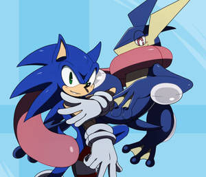 Sonic the Hedgehog 同一個藍色Pokémon友好擁抱。