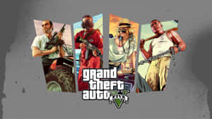 四個 GTA V 角色在灰色背景前手持武器和鎖鏈。