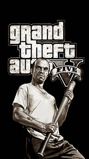 Grand Theft Auto V 角色以黑白風格拿著棒球棍。