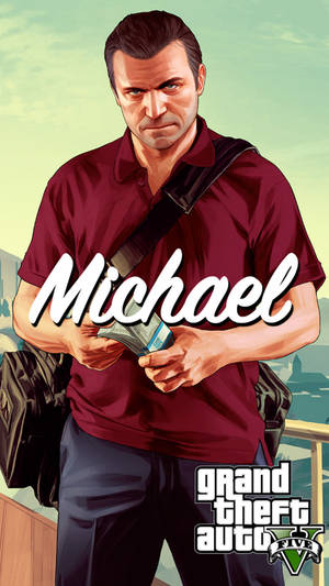 《GTA V》中的Michael De Santa表情認真地拿著現金。