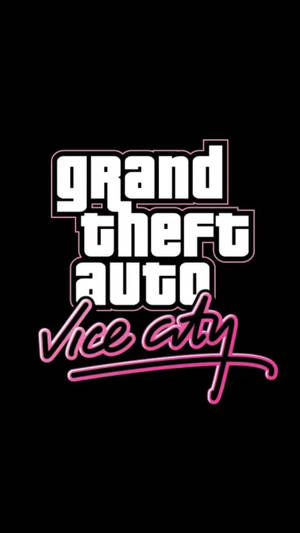 喺黑色背景上以發光粉紅色同白色文字顯示嘅 Grand Theft Auto Vice City 標誌。