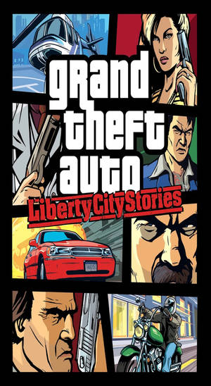 Grand Theft Auto 自由城故事漫畫書封面，包含角色、武器和車輛。