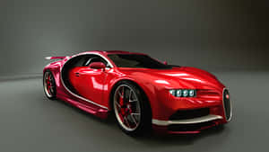 光澤紅色Bugatti超級跑車，在工作室中帶有發光頭燈 — 布加迪 壁紙