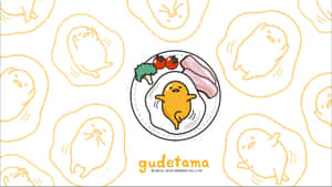 Gudetama 卡通雞蛋角色在一個有煙肉和番茄的碟上。