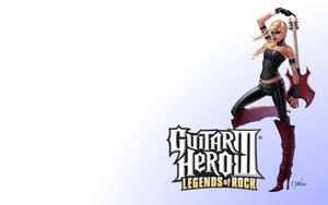 動漫女性手持紅色結他，用於Guitar Hero III Legends of Rock遊戲。