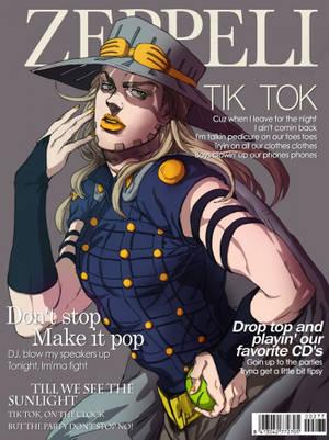 穿著藍色服裝和帽子的動漫女性在雜誌封面上，帶有粗體文字。
