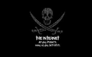 由二進制代碼形成的骷髏頭，附有關於網絡盜版的文字。