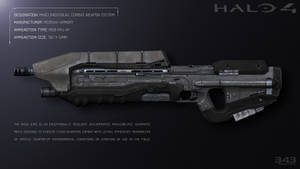 Halo 4 的 M450 戰鬥步槍技術圖解及規格文字。 — 頂尖飛行員： Maverick 壁紙