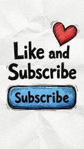 手繪的like and subscribe文字，帶有紅色心形和藍色按鈕，位於皺巴巴的紙上